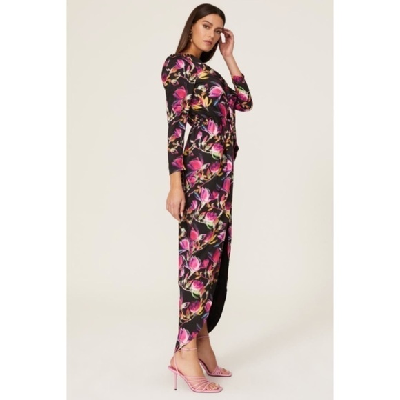 DELFI Collective Black Pink Floral Tie Front Lindsay Dress - Picture 2 of 12
